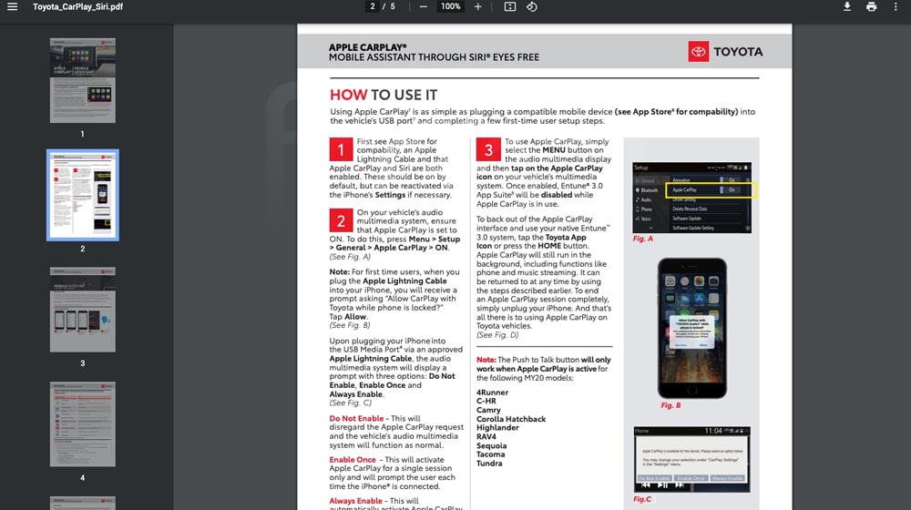 豐田汽車指南示例