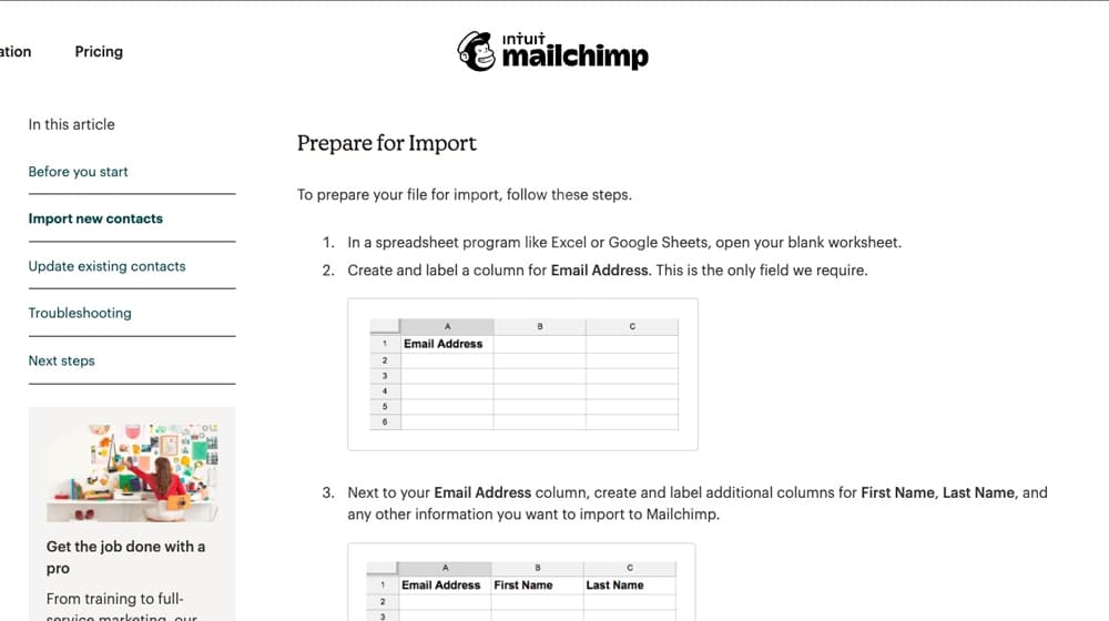 Mailchimp 示例技術內容