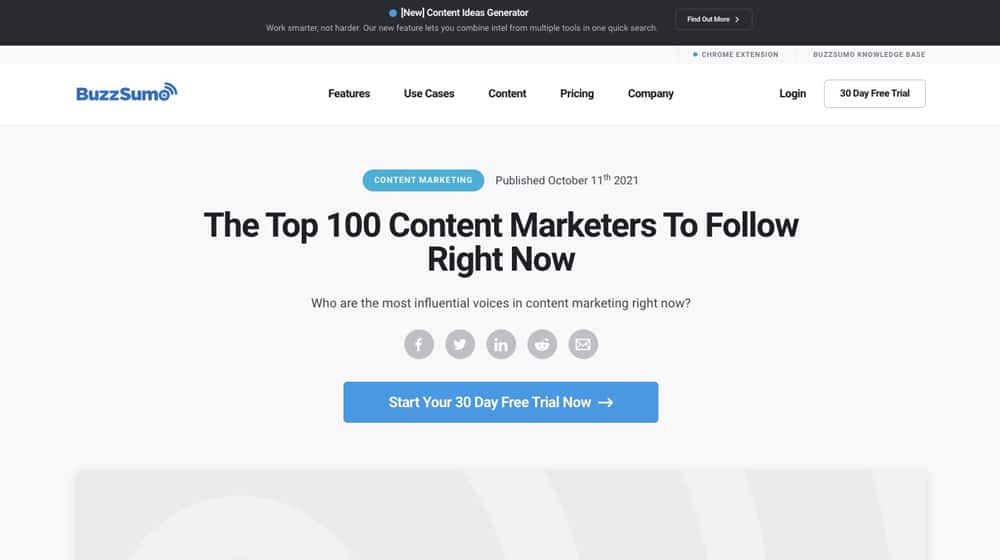 مثال على مشاركة BuzzSumo