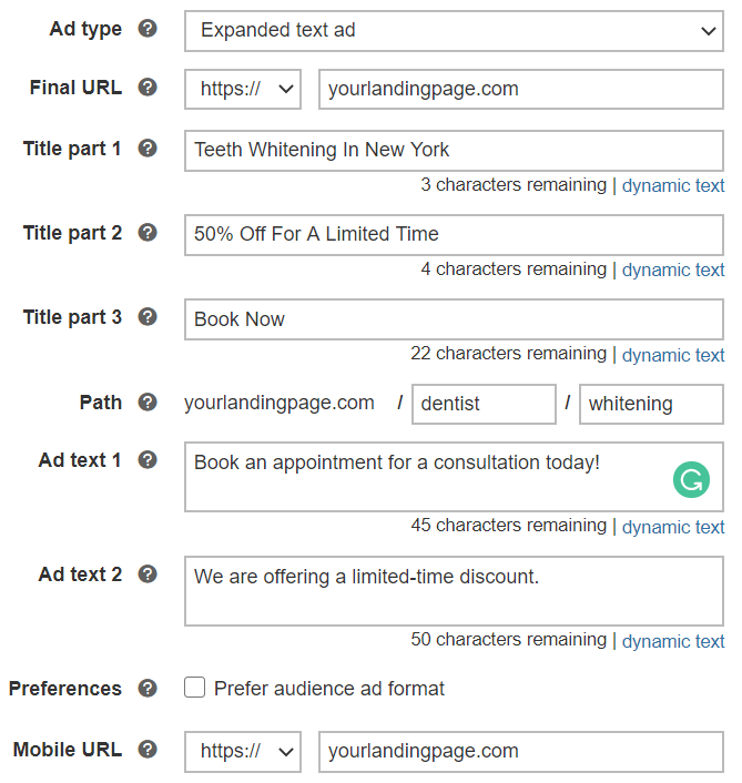 exemplu de creare a reclamelor în reclamele Microsoft.