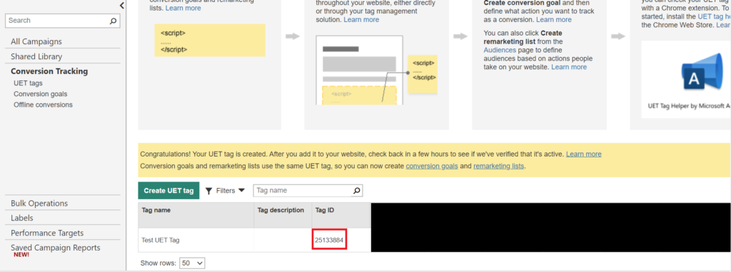 ID etichetă pentru Bing pentru a adăuga la gtm.