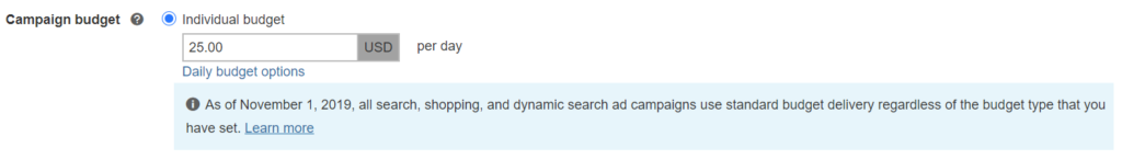 exemplu de stabilire a bugetului în reclamele Microsoft.