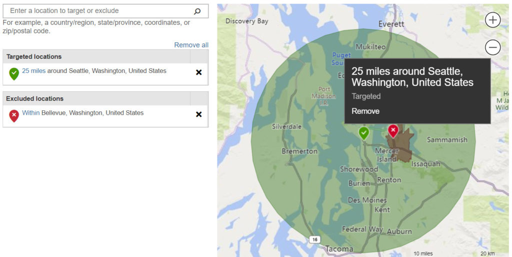 direcționarea în funcție de locație în reclamele bing.