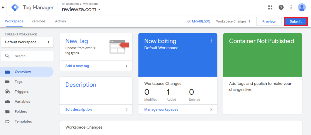 trimiterea modificărilor etichetei în gtm.