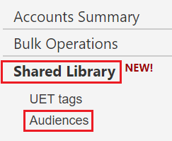 arhivă partajată în Bing Ads pentru remarketing.