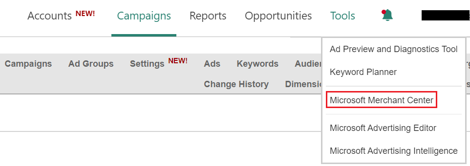 Microsoft Merchant Center în Bing Ads.