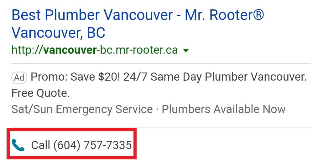 exemplu de extensii de locație pe reclame bing.