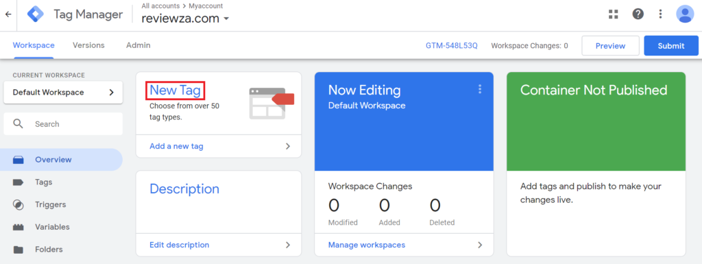 crearea unei noi etichete pe gtm.