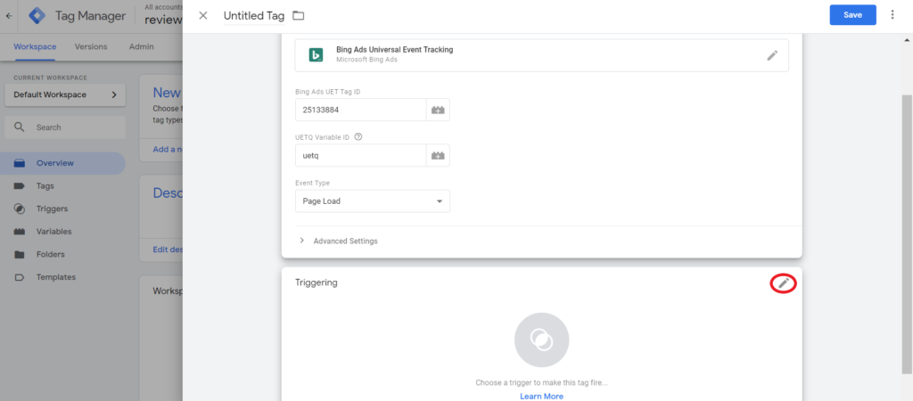 configurarea declanșării pentru eticheta de anunțuri Microsoft.