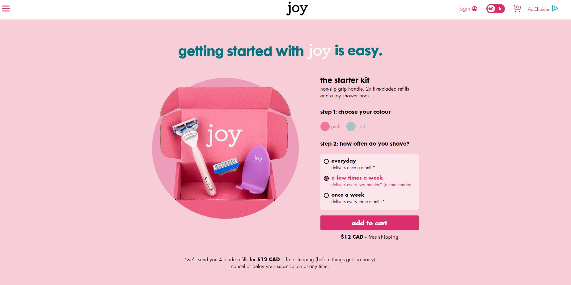 زر CTA للاشتراك في Joy Razor
