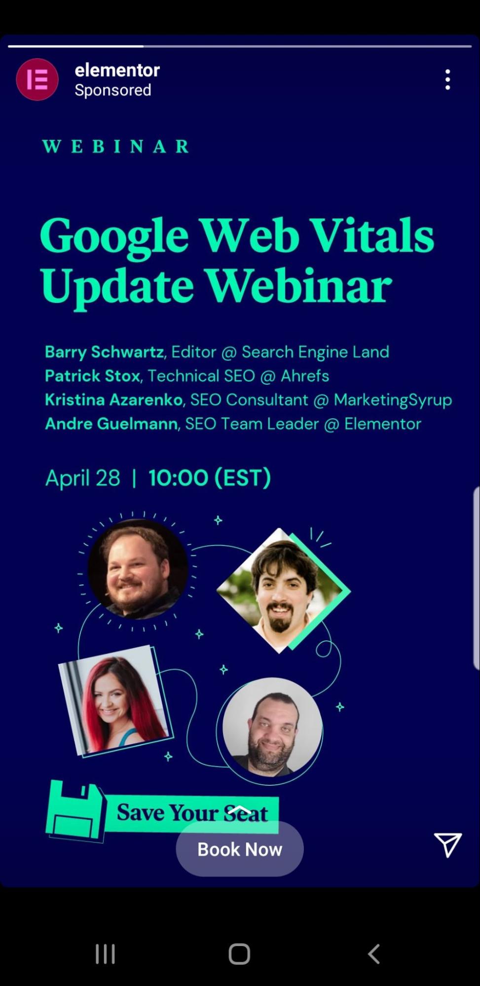 إعلان حدث Elementor