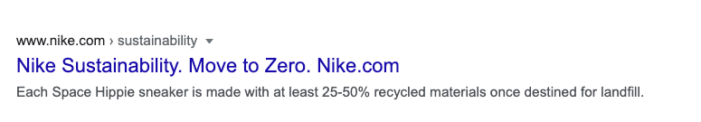 Imagen de la sostenibilidad de Nike en la búsqueda de Google.