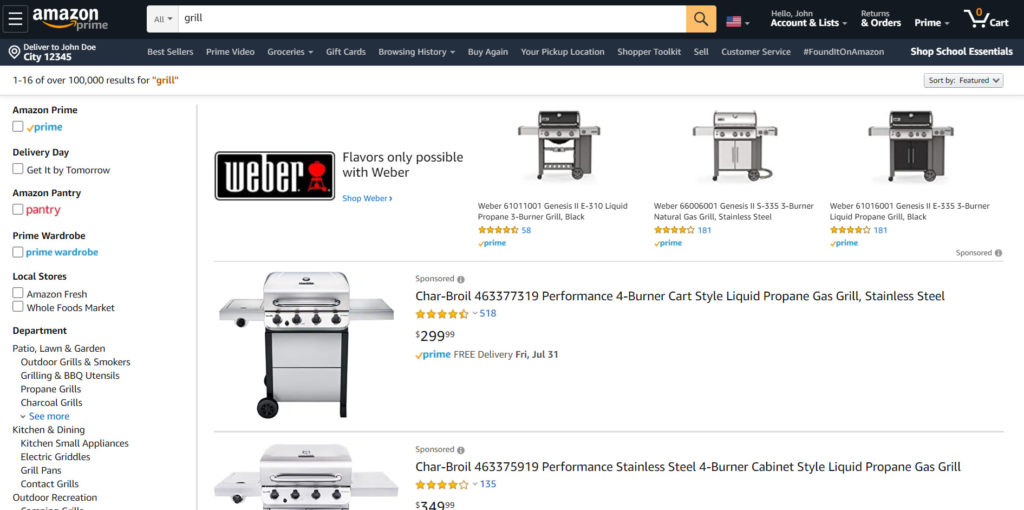 Grillen Sie die Suchergebnisse, wenn Sie Amazon verwenden.