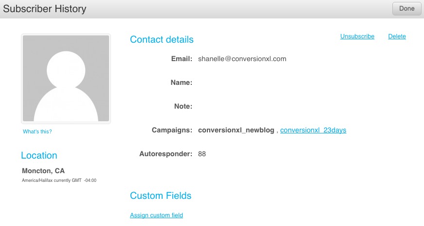 Profil GetResponse (Sus).