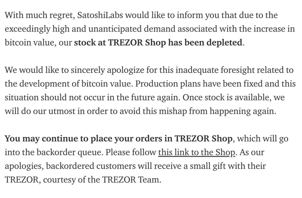 Trezor 이월 주문 업데이트.