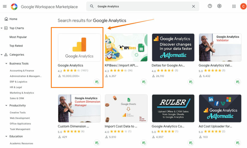 Google Analytics'i arayın.