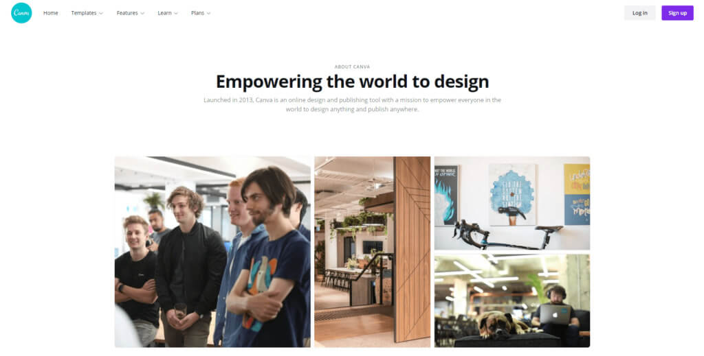 Captură de ecran a paginii de pornire Canva