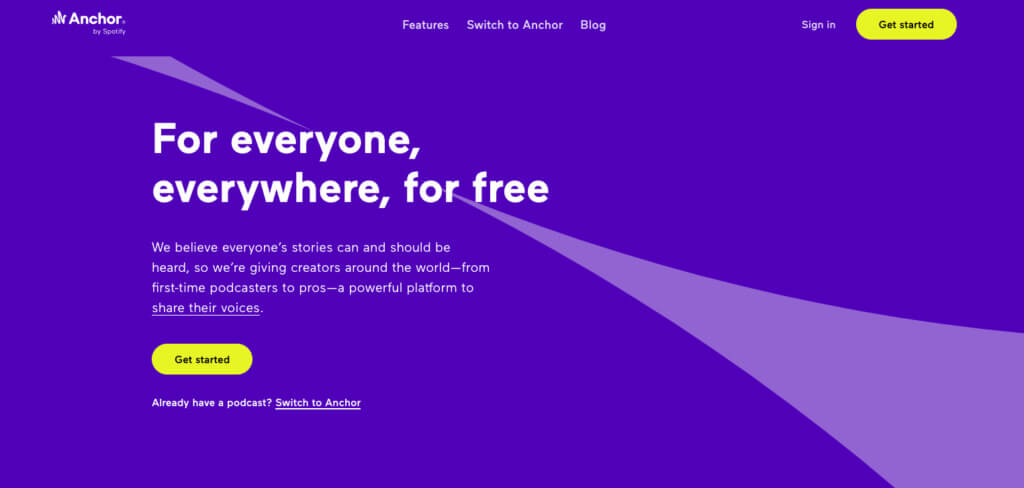 Captură de ecran a paginii de pornire Anchor