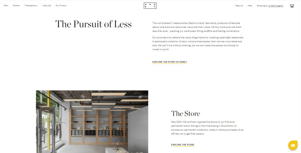 Captură de ecran a paginii de pornire ASKET