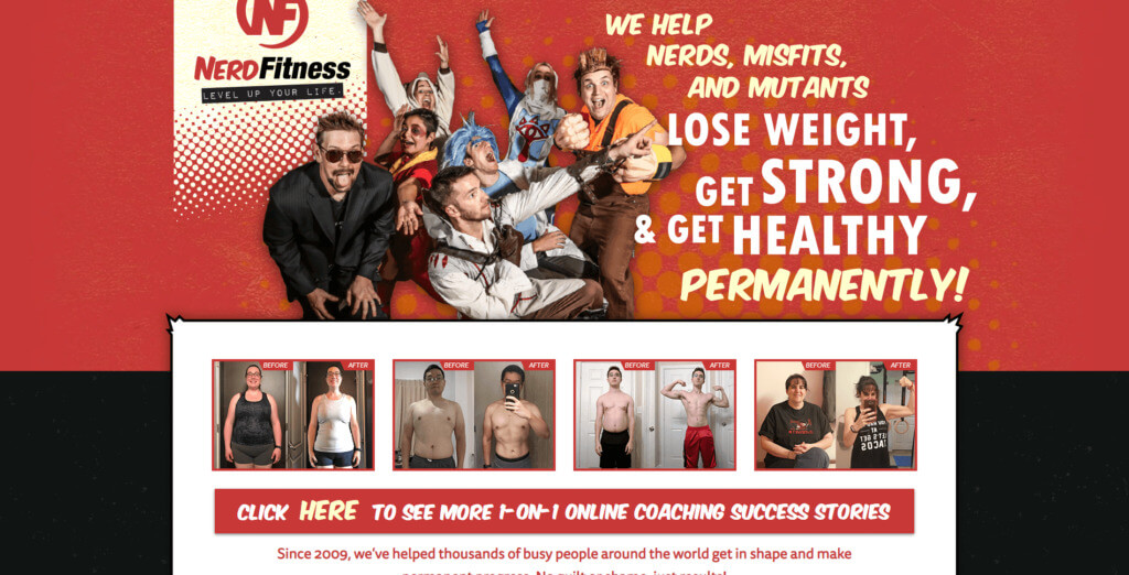 Captură de ecran a paginii de pornire Nerd Fitness