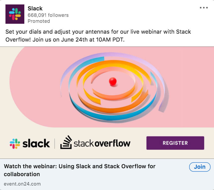 Esempio di annuncio LinkedIn di Slack