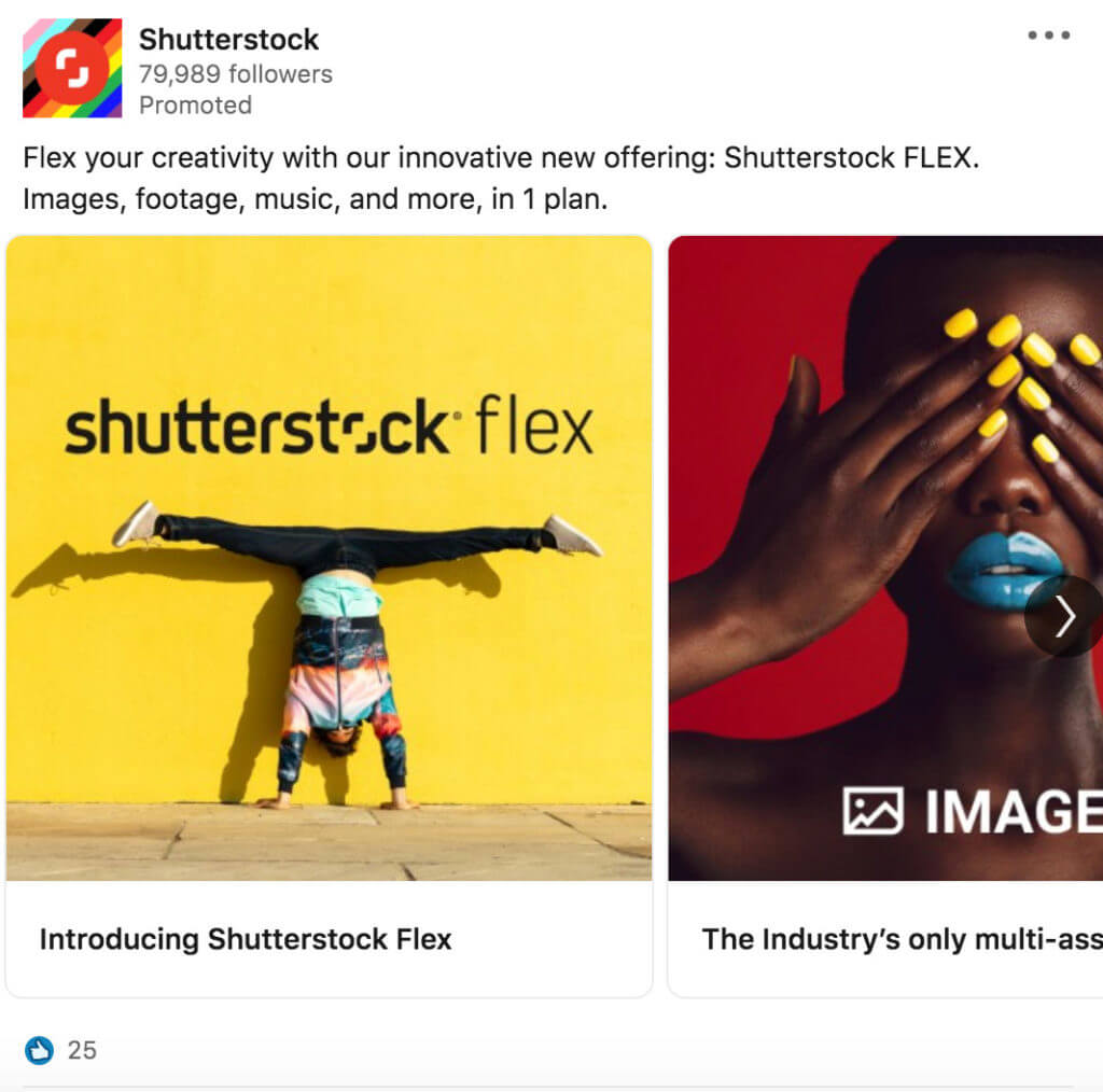 Esempio di annuncio LinkedIn carosello di Shutterstock