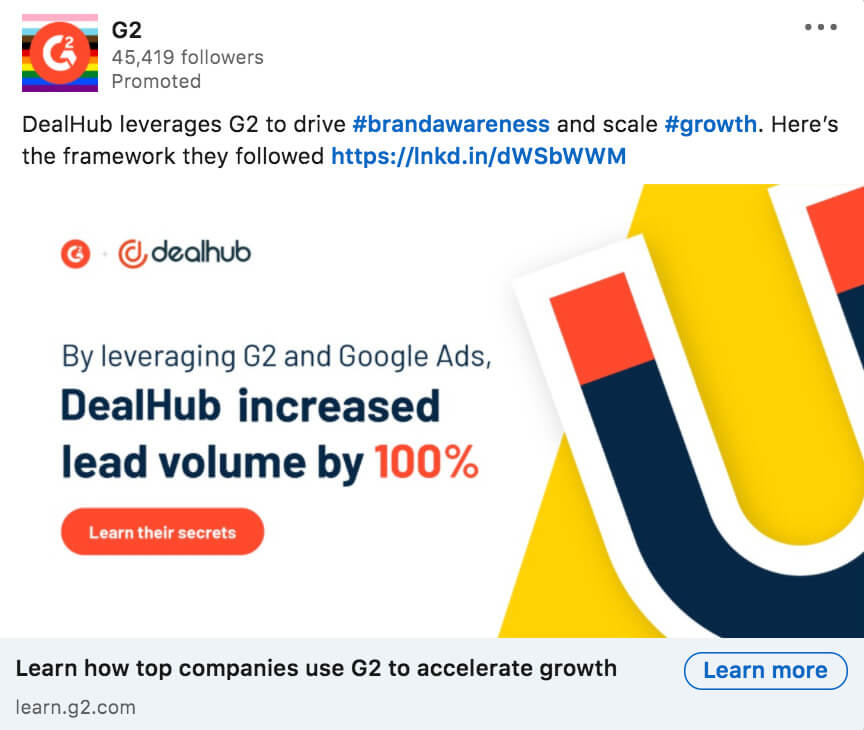 Esempio di annuncio LinkedIn da G2