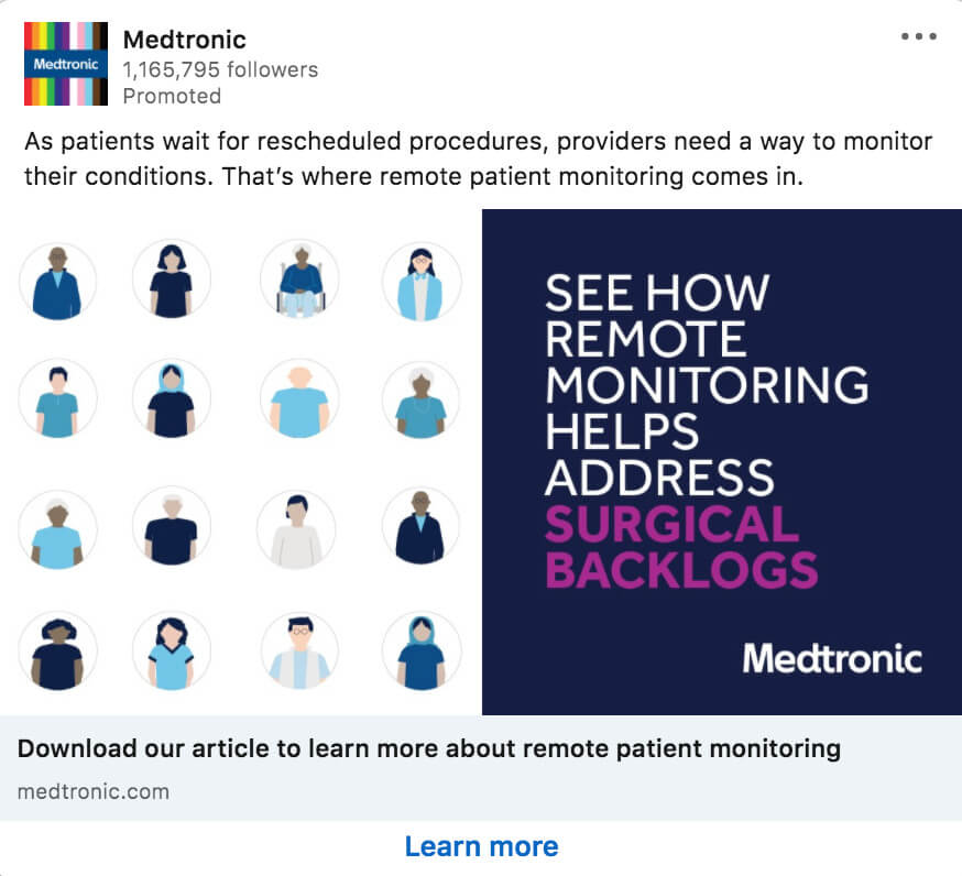 Esempio di annuncio LinkedIn di Medtronic