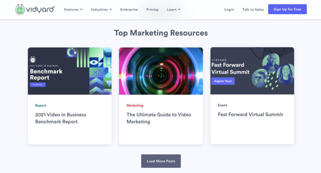 Captură de ecran a resurselor de cărți electronice Vidyard