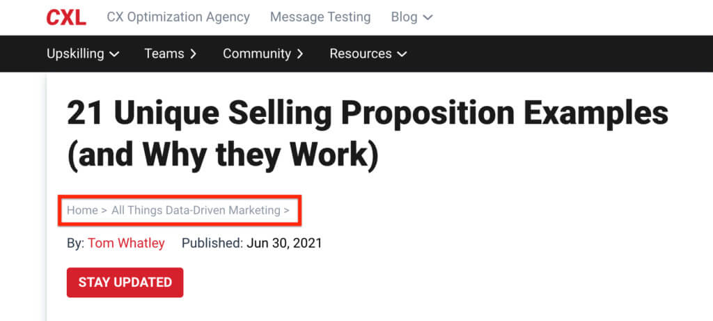 Przykład breadcrump witryny