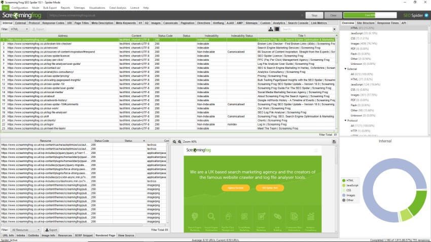 Zrzut ekranu Screaming Frog