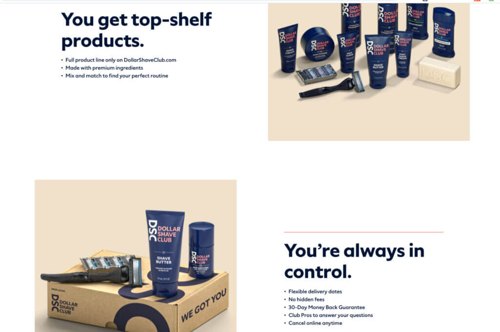 Mesageria produselor Dollar Shave Club