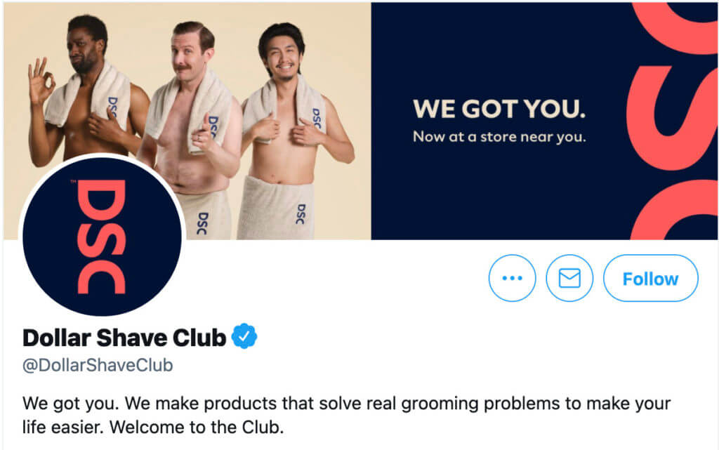 Contul de Twitter al Dollar Shave Club cu USP-ul lor