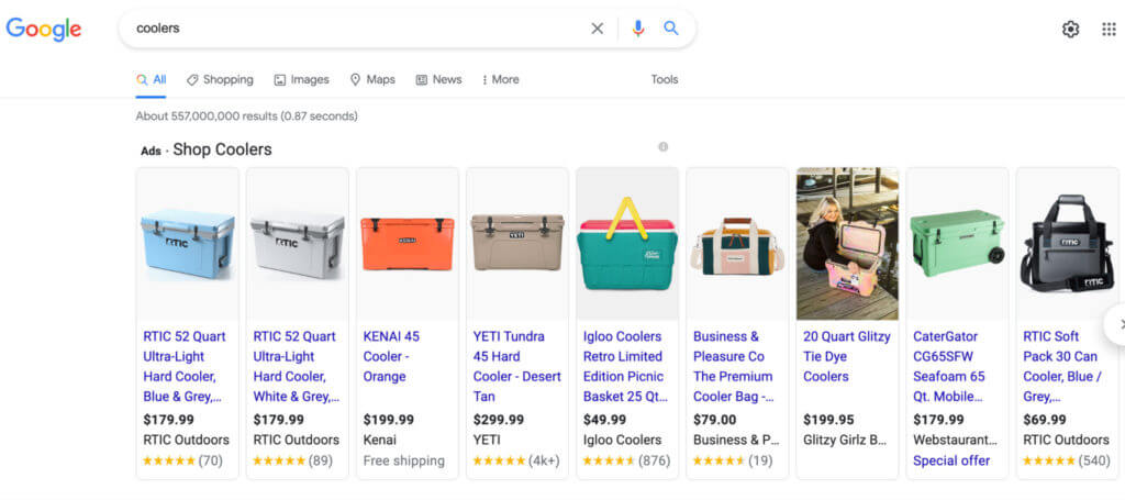 Rezultat Google Shopping pentru frigidere