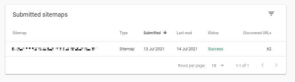 Screenshot der aufgelisteten Sitemap in der Google Search Console