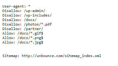 Screenshot der robots.txt von Unbounce