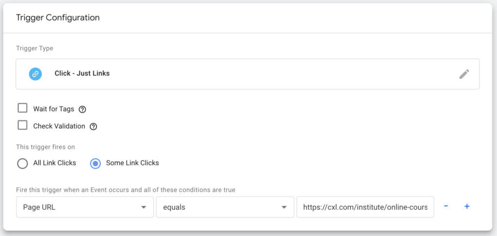 การกำหนดค่าทริกเกอร์ Google Tag Manager (การคลิก)