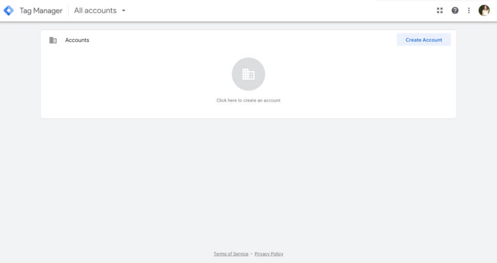 แดชบอร์ดหลักของ Google Tag Manager