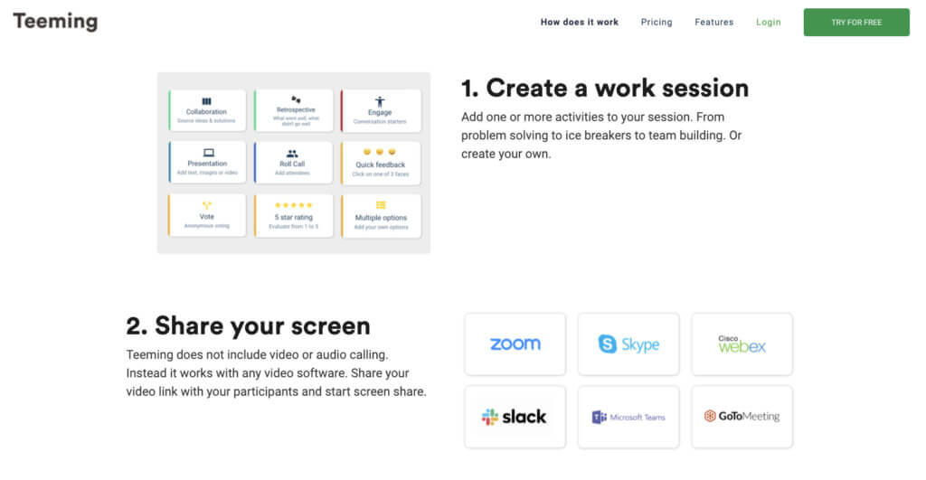 Captură de ecran de pe pagina produsului Teeming