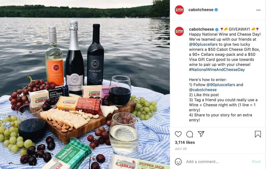 Beispiel für einen Instagram-Post von Cabot Cheese