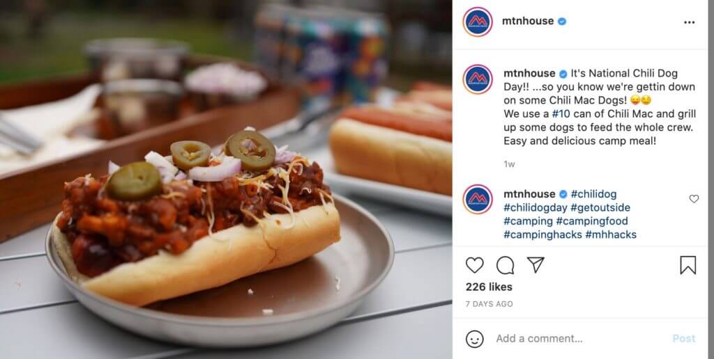 Beispiel für einen Instagram-Post von Mountain House