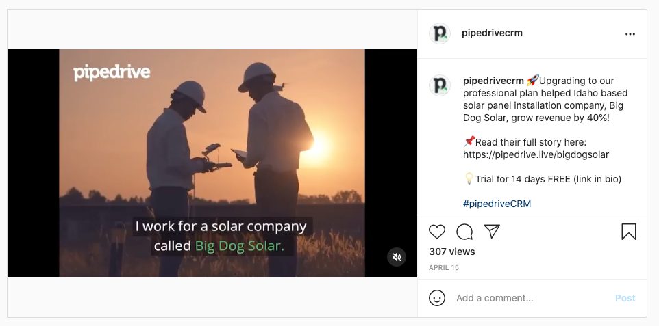 Beispiel eines Instagram-Posts von Pipedrive