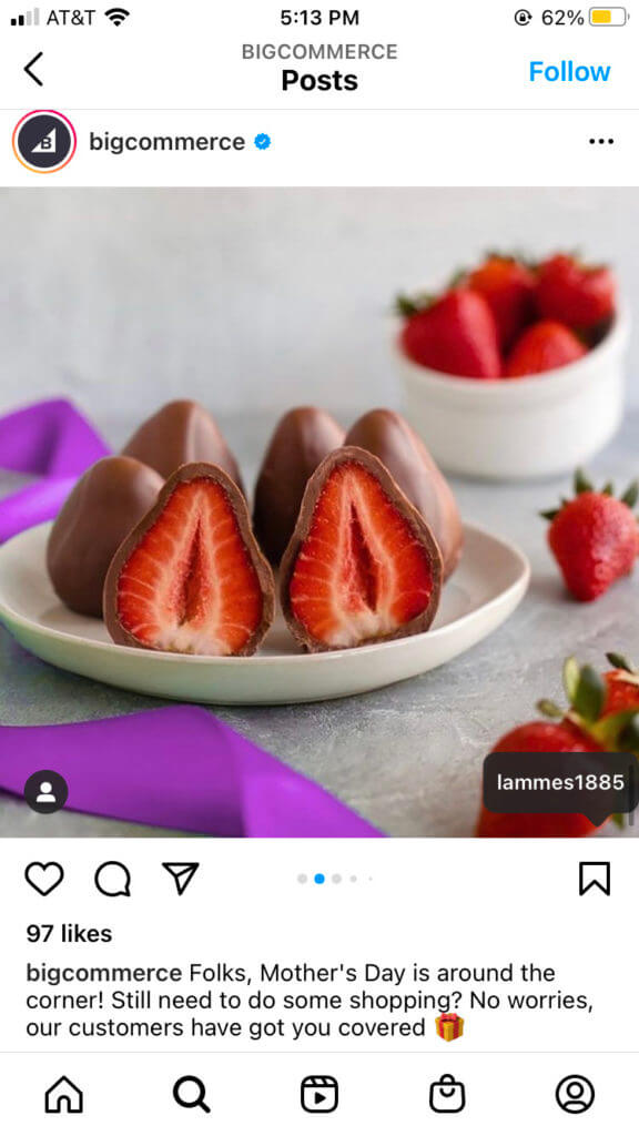 Beispiel eines Instagram-Posts von BigCommerce