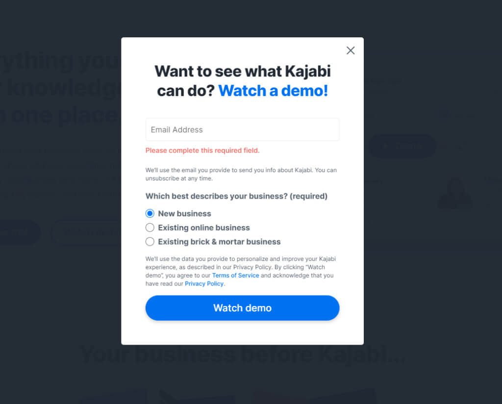 Formularz demonstracyjny Kajabi