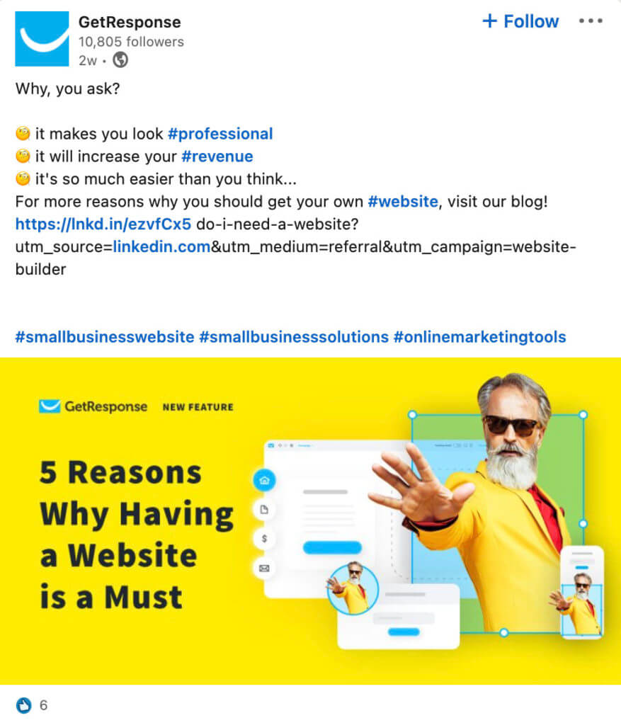 GetResponse 회사 페이지 공유 콘텐츠