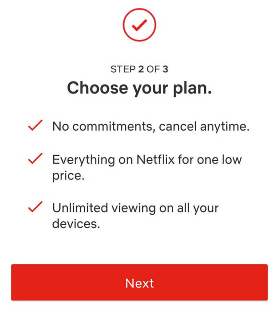 Zrzut ekranu Netflix zakładanie konta, krok 2