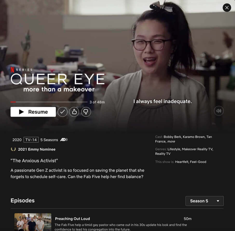 Zrzut ekranu Funkcja wznawiania filmów Netflix i postępu odcinka