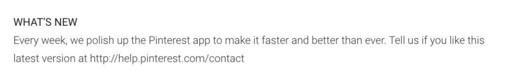 Скриншот обновления приложения «Что нового» в Pinterest