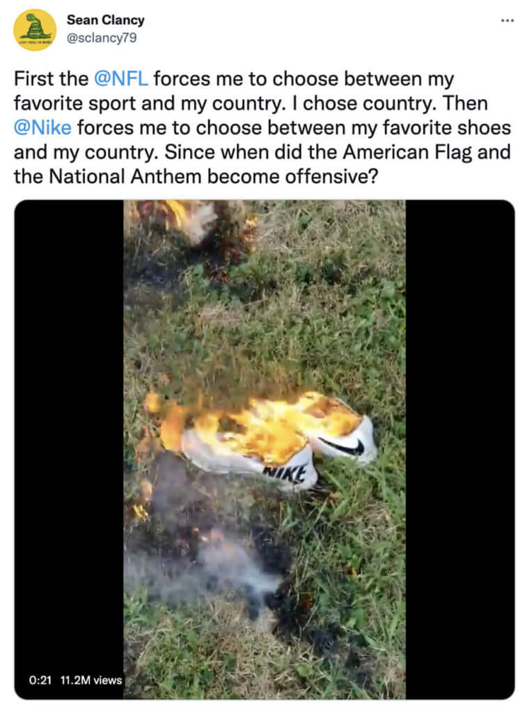 tangkapan layar sean clancy di twitter tidak setuju dengan nfl dan nike stance