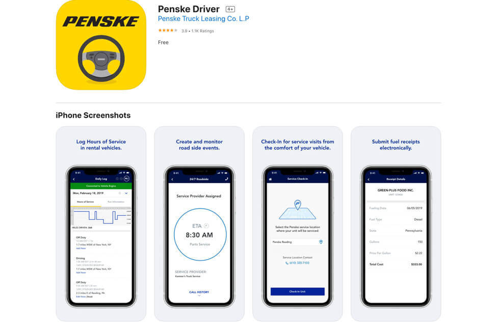 zrzut ekranu aplikacji mobilnej penske driver